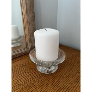 Vintage Candle Holder Reversible Ribbed Glass Fits Taper Pillar and Votive